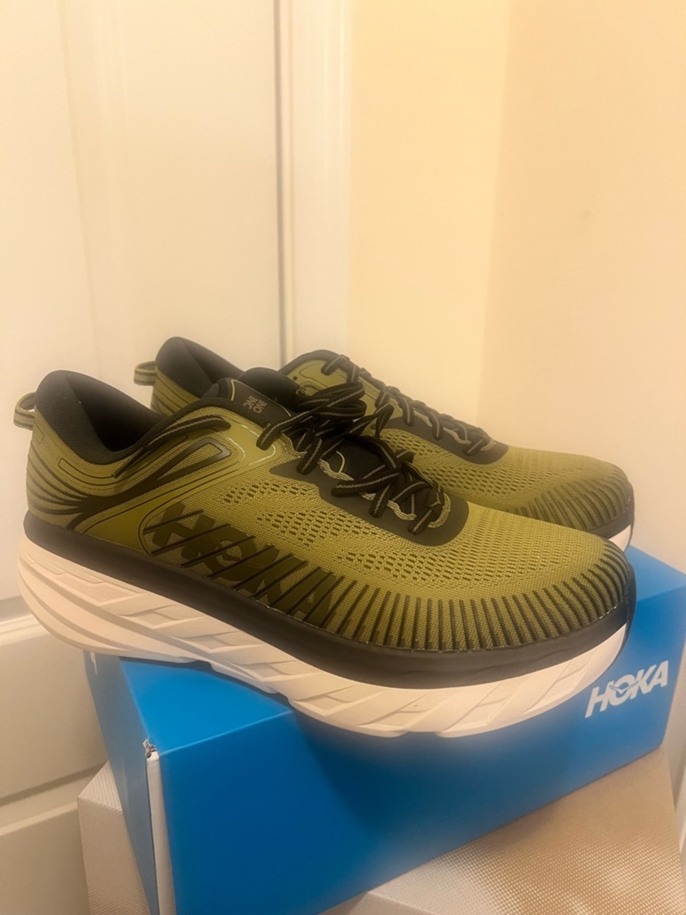 Hoka Men’s Olive Green and Black Cushioning Running Sneakers